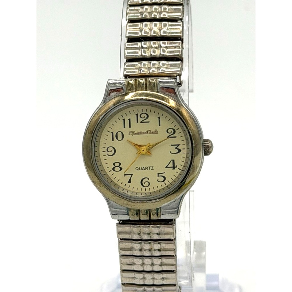 Women's Quartz Watch 25mm Cream Dial Two Tone Stretch Band Working